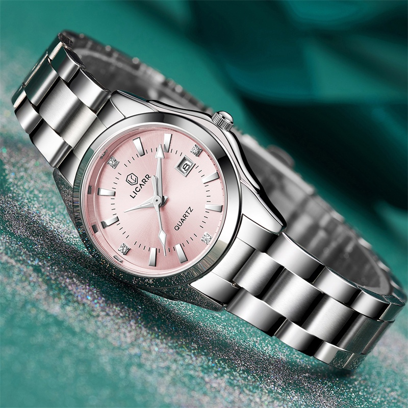 LICARR แฟชั่นชั้นนําธุรกิจนาฬิกาผู้หญิงปฏิทินกันน้ําส่องสว่างสแตนเลสนาฬิกา 7302