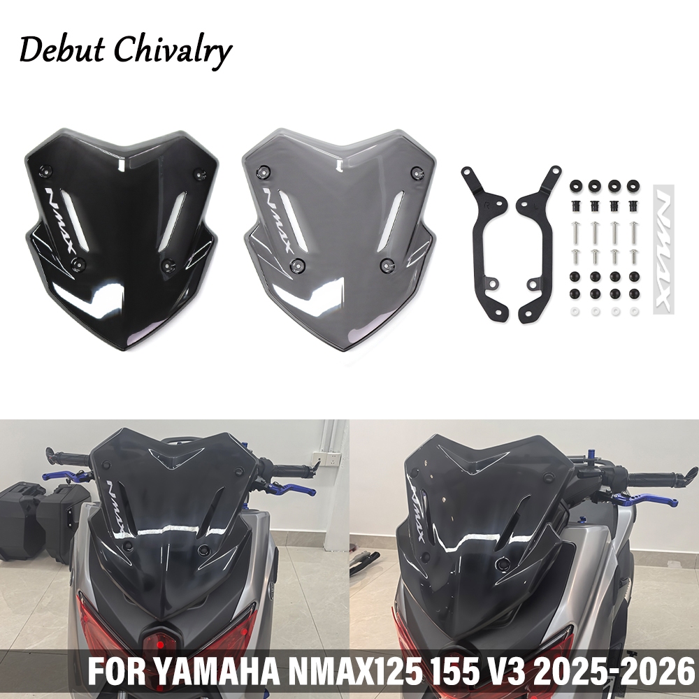 เหมาะสําหรับ YAMAHA NMAX 125 155 V3 2025-2026 การปรับเปลี่ยนกระจกหน้ารถรถจักรยานยนต์ อุปกรณ์เสริมกระจกหน้ารถ Nmax การแข่งขันกระจกบังลมหน้า
