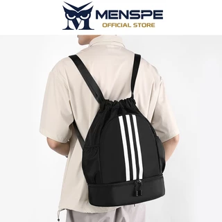 MENSPE กระเป๋าเป้สะพายหลังแบบมีเชือกผูกสำหรับเล่นกีฬา Unisex พกพาได้ พับได้ กันน้ำ ความจุขนาดใหญ่ กระเป๋าเป้สะพายหลังแบบมีช่องใส่รองเท้าอิสระ