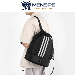 MENSPE กระเป๋าเป้สะพายหลังแบบมีเชือกผูกสำหรับเล่นกีฬา Unisex พกพาได้ พับได้ กันน้ำ ความจุขนาดใหญ่ กระเป๋าเป้สะพายหลังแบบมีช่องใส่รองเท้าอิสระ