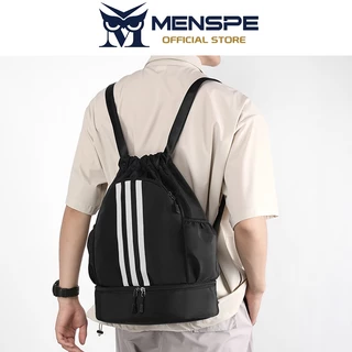 MENSPE กระเป๋าเป้สะพายหลังแบบมีเชือกผูกสำหรับเล่นกีฬา Unisex พกพาได้ พับได้ กันน้ำ ความจุขนาดใหญ่ กระเป๋าเป้สะพายหลังแบบมีช่องใส่รองเท้าอิสระ