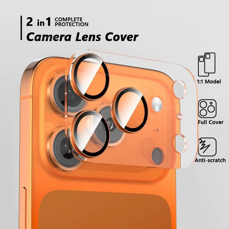 2 in 1 Clear สําหรับ iPhone 17promax/17pro/17Air/16promax/iphone 15/14/13/12 Series เลนส์ป้องกันอลูมิเนียมเลนส์แหวนเต็มครอบคลุมฟิล์ม