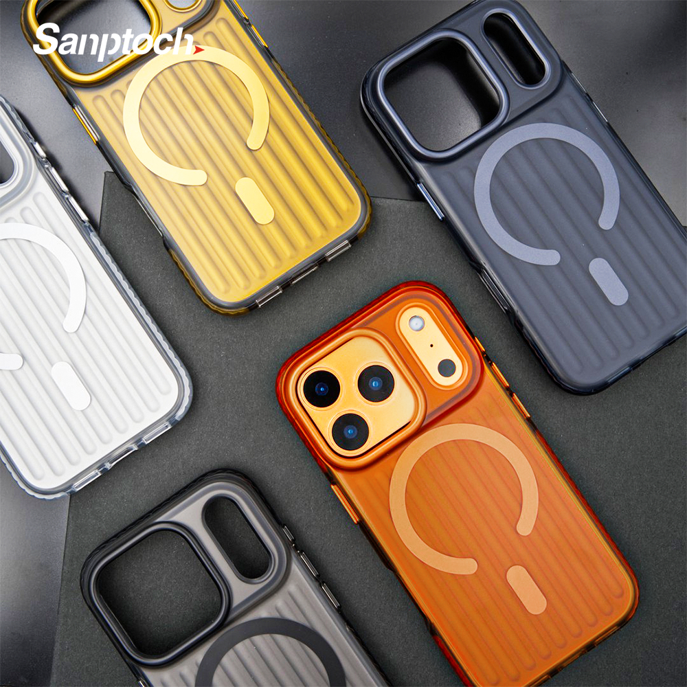 Sanptoch สําหรับ Magnetic Glacier Stripe เคสโทรศัพท์กันกระแทกสําหรับ iPhone 18 17 16 Pro Max TPU กรอบกันกระแทก + แม่เหล็กเรียบปกหลังสําหรับ 17 Air Luxury Drop Protec