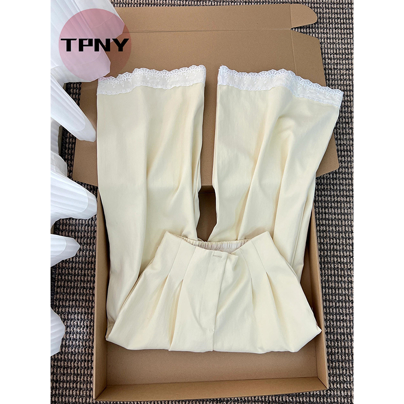 [TPNY] FASHION LOUNGEWEARชุดนอนลูกไม้สีทึบสำหรับผู้หญิง พร้อมกางเกง สไตล์หรูหราเหมือนผ้าม่าน ในฤดูใบไม้ร่วงปี 2026