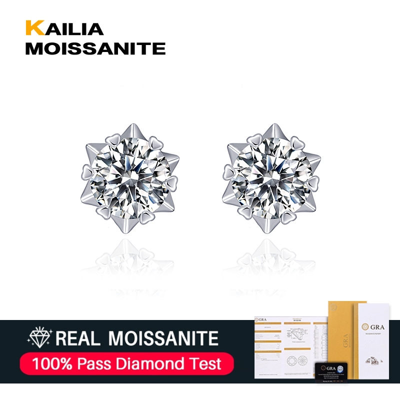 KAILIA จริง Moissanite ต่างหูเพชรรูปเกล็ดหิมะ S925 เงินสเตอร์ลิงสุภาพสตรีต่างหู GRA ใบรับรอง Shining โรแมนติกหรูหราเครื่องประดับพรีเมี่ยม