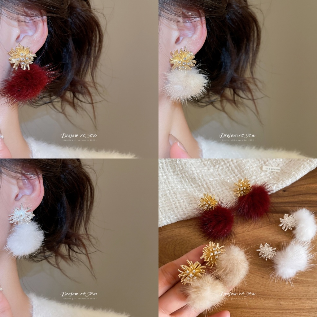 ต่างหูสไตล์วินเทจขนฟูพร้อมหิมะและคริส탈 หลากหลายสี statement สำหรับติดตามแฟชั่นทุกวัน และเครื่องประดับสำหรับงานปาร์ตี้และวันหยุด