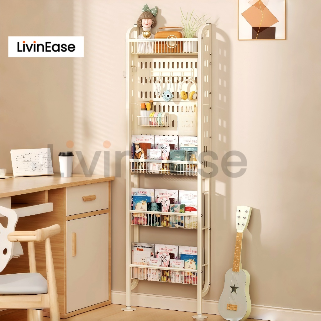 LivinEase ชั้นเก็บของแบบแคบ 4 ชั้นแบบบางโดยไม่ต้องเจาะสำหรับห้องครัวห้องน้ำระเบียงประหยัดพื้นที่ – โปรปัง