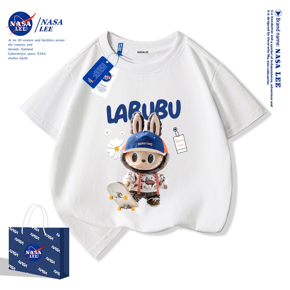 🚚พร้อมส่ง🚚NASAเสื้อยืดเด็ก มีลายการ์ตูนลาบูบู ผ้าคอตตอนนุ่มสบาย สไตล์เกาหลี