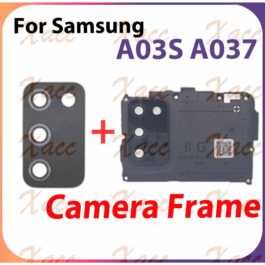สําหรับ Samsung Galaxy A03S A037 ฝาครอบเลนส์กล้องด้านหลังพร้อมกรอบเลนส์กล้องด้านหลังการติดตั้งเปลี่ยนโทรศัพท์