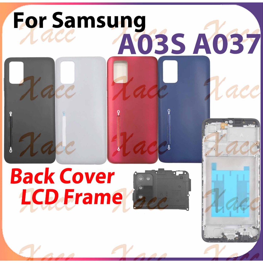 สําหรับ Samsung Galaxy A03S A037 แบตเตอรี่ฝาหลังชุดกรอบกลางปุ่มเลนส์กล้องกรอบ LCD กรอบด้านหน้าโทรศัพท์เปลี่ยนการติดตั้ง
