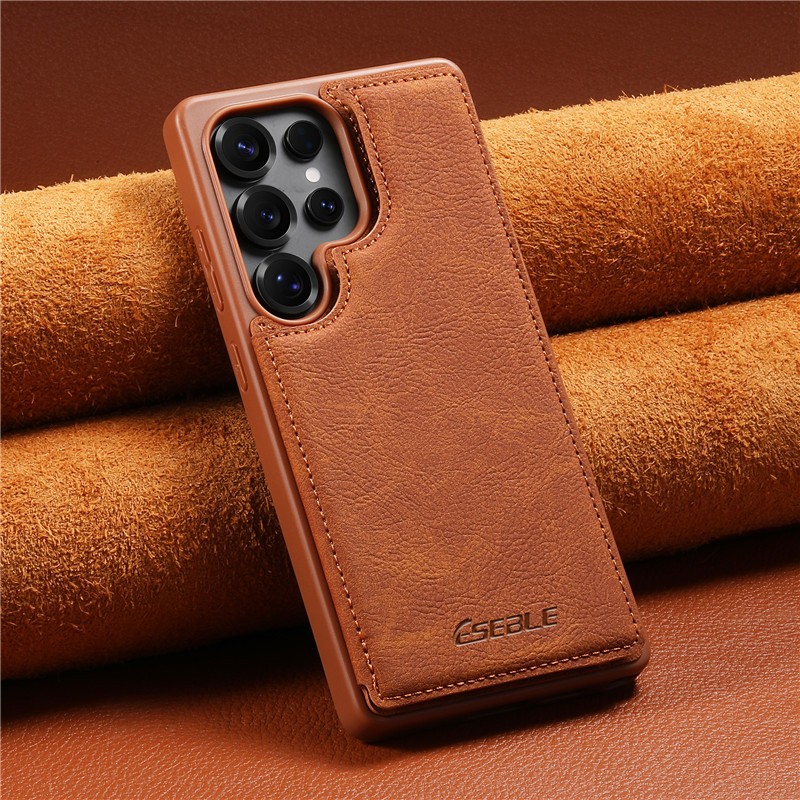 Vintage หนังสีน้ําตาลเคสโทรศัพท์สําหรับ Samsung Galaxy S21 S22 S23 S24 S25 Ultra S25 Plus S24FE A35 A36 A55 A56 Magnetic Card กระเป๋าสตางค์ High-end ป้องกันปกหลัง