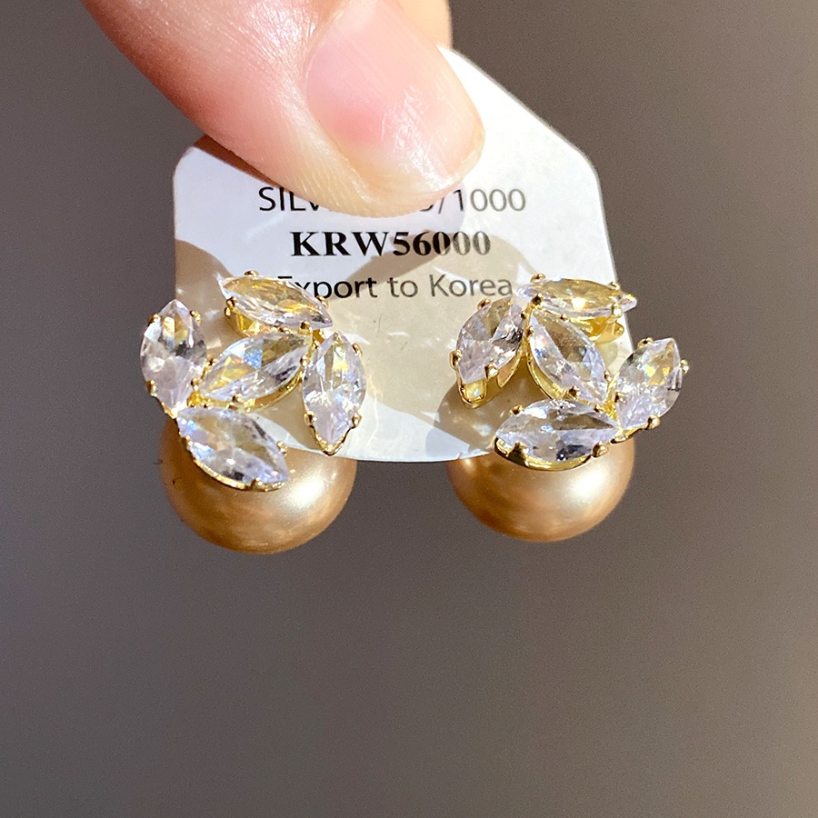 Jewbeauty ชุดต่างหูสตั๊ด Rhinestone ไข่มุก สีทองสีขาว รูปที่ 5