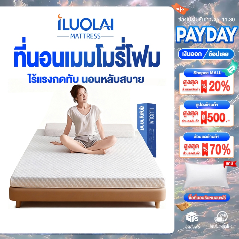 ILUOLAI ที่นอนเมมโมรี่โฟม 3/4/5/6ฟุต หนา 4 นิ้ว ผสมคูลลิ่งเจลกระจายแรงกดทับ บอกลาอาการปวดหลัง