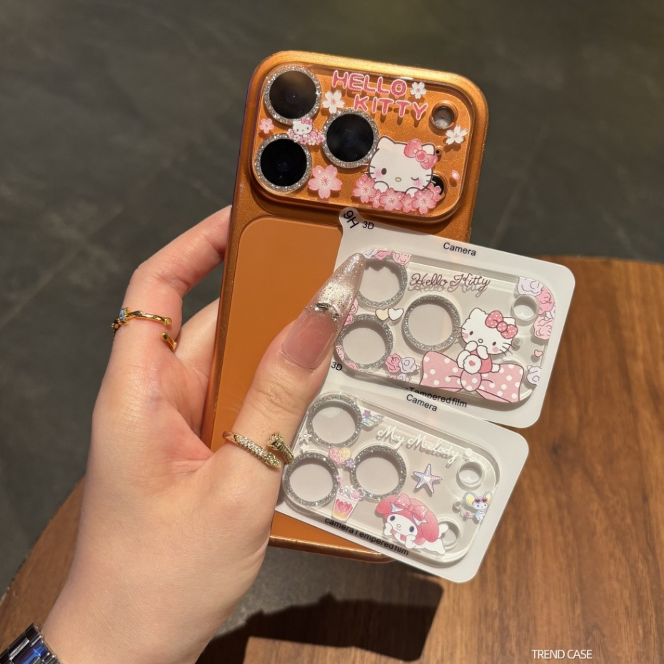 Glitter Bling ตัวป้องกันเลนส์กล้องสําหรับ iPhone 17 16 15 14 Pro Max กระจกป้องกันเลนส์ป้องกันหน้าจอ Kuromi Kitty