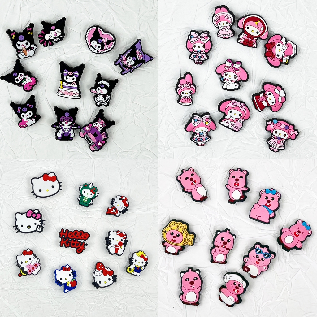 น่ารัก jibz kuromi รองเท้า Charms croc Kitty DIY สีดําสีชมพู melody อะนิเมะภาพสัตว์น่ารักแมวสไตล์ lo