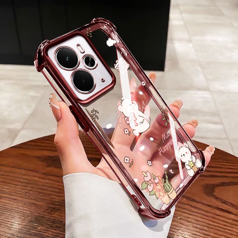 VRQR สําหรับ Oppo Realme 14T 14X 5G Realme 14 Pro Plus 5G Realme 14 Pro + 5G หมีน้อยและแมวโปร่งใสกัน