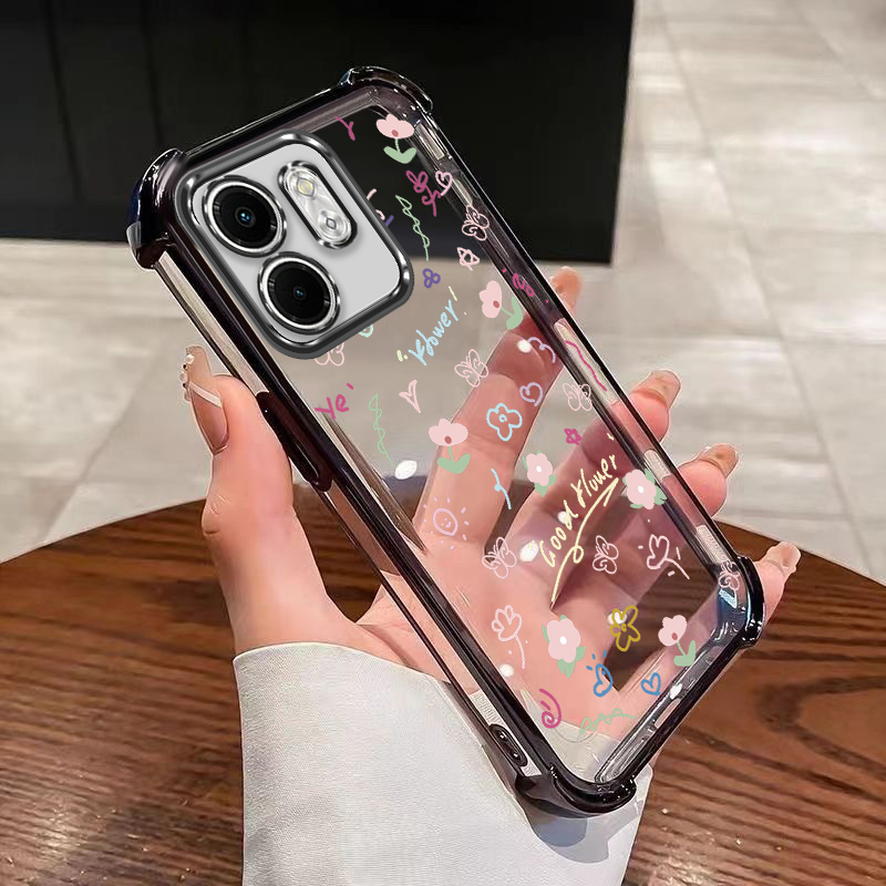 Infinix Smart 9 Smart9 X6531 Pretty Flower Clear Cover Air Cushion เคสกันกระแทก Soft Plating Corner 