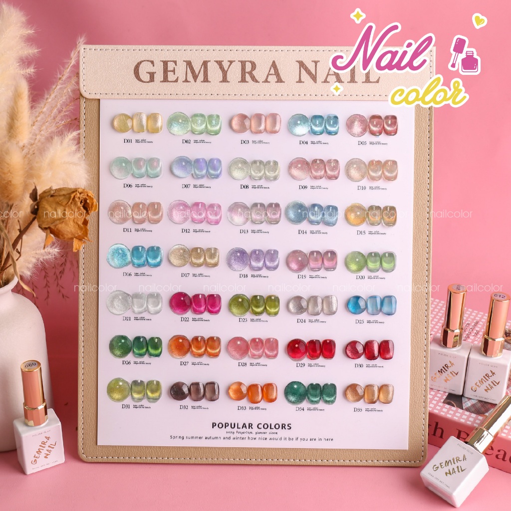 สต็อกพร้อม✨ชุดแต่งเล็บตาแมว 35 สี (ฟรีการ์ดสี) ลูกปัดแก้วตาแมว, กาวยาทาเล็บตาแมวหลอดไฟเล็ก, อายแชโดว์แมวไหม