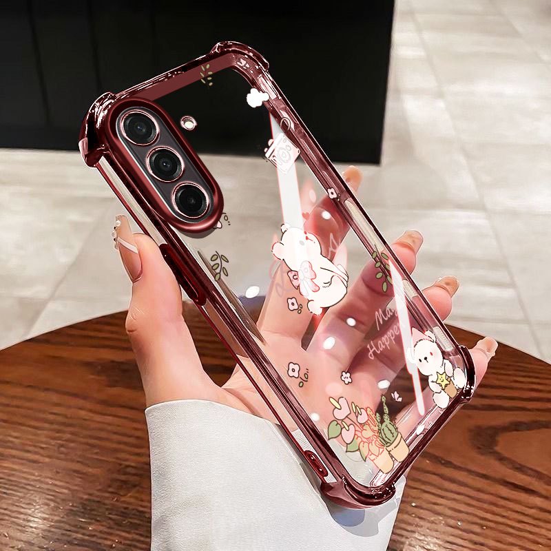 VRQR สําหรับ Samsung Galaxy A17 A27 A37 A57 5G 4G หมีน้อยและแมวโปร่งใสกันกระแทกเคสโทรศัพท์
