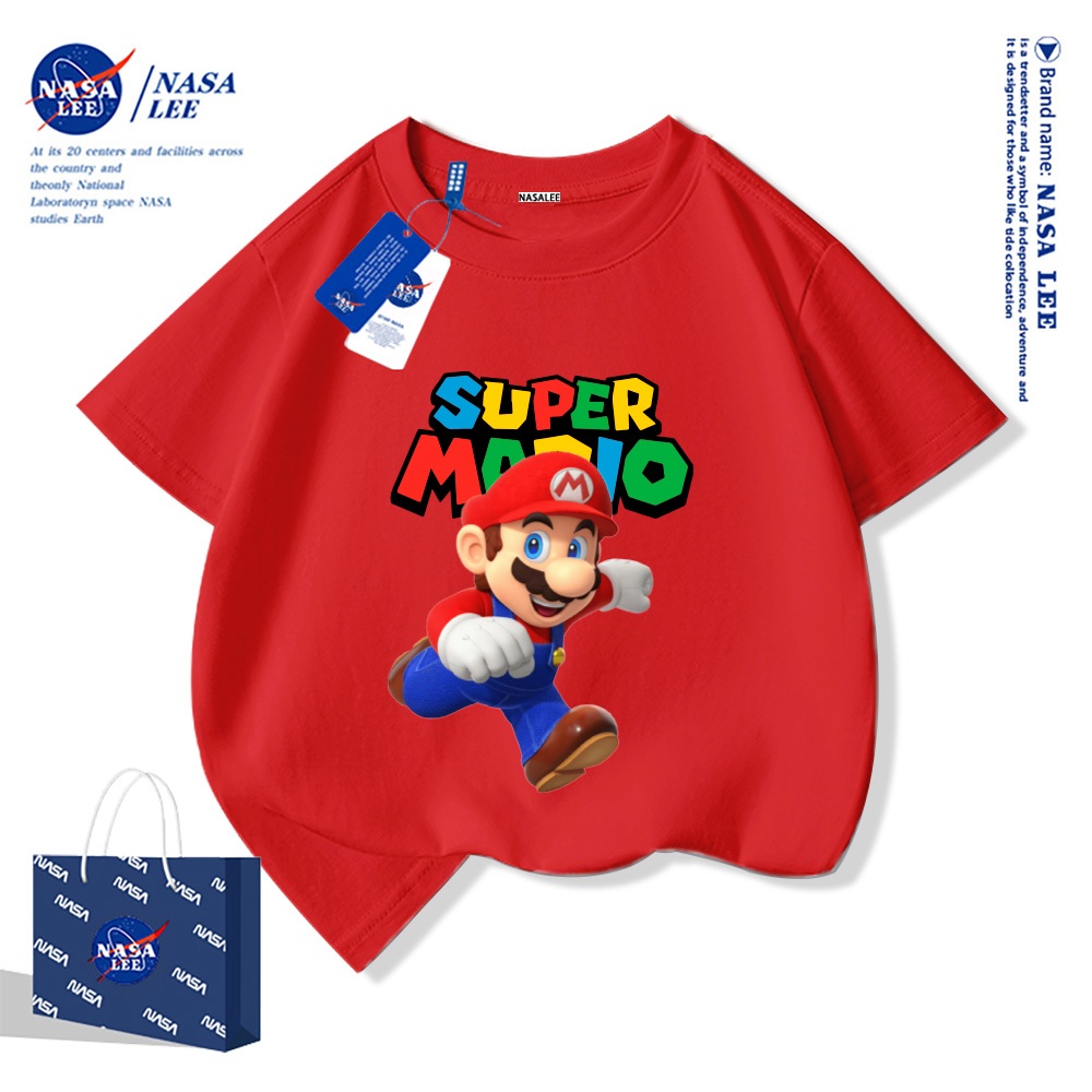 NASA เสื้อยืดเด็ก Super Marioลายการ์ตูนน่ารัก ผ้าฝ้ายแท้ คุณภาพดี คอกลม แขนสั้น สำหรับเด็ก
