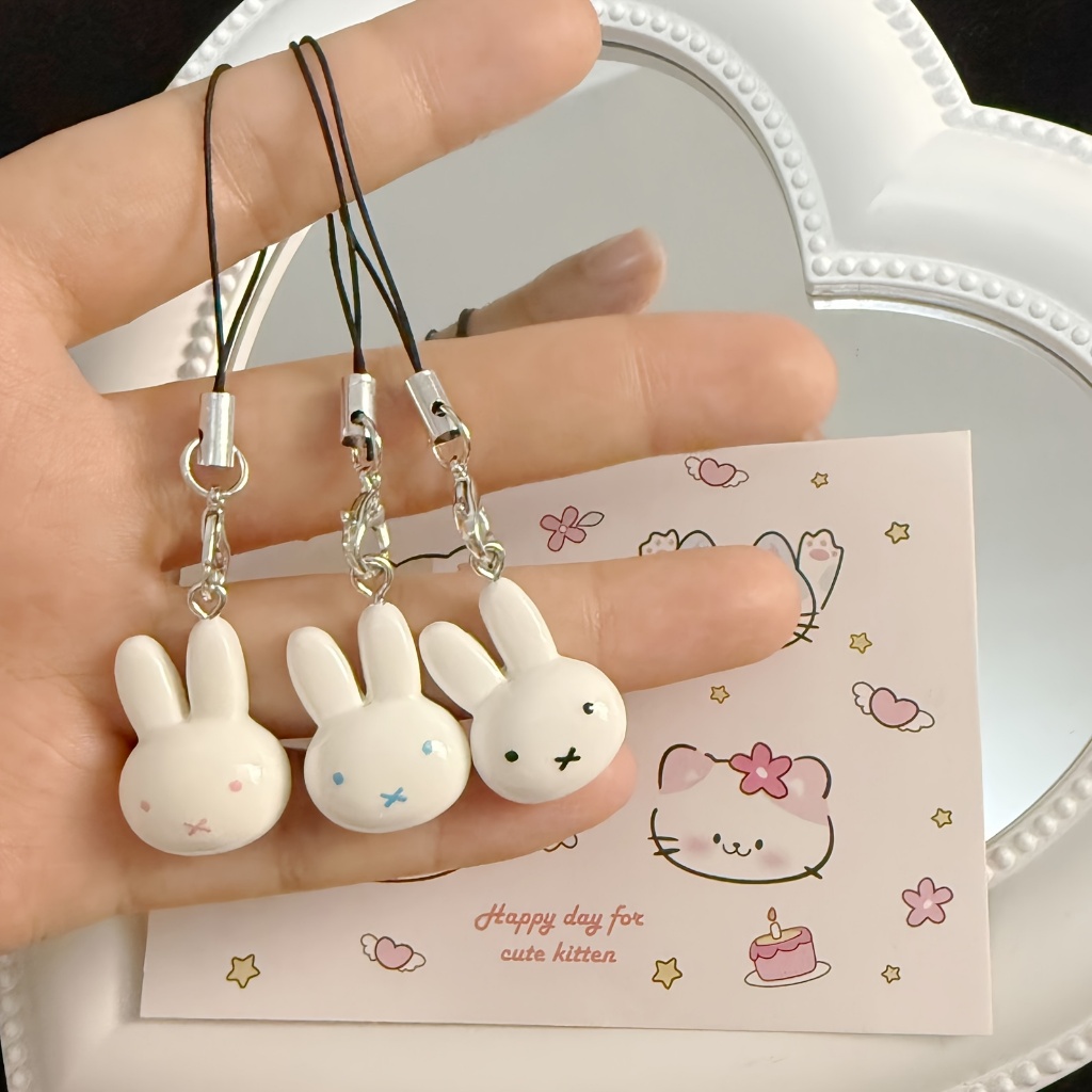 1ชิ้นโทรศัพท์มือถือจี้กระต่ายน้อยสีขาวน่ารักเรซิ่นการ์ตูนกระเป๋าจี้เครื่องประดับ