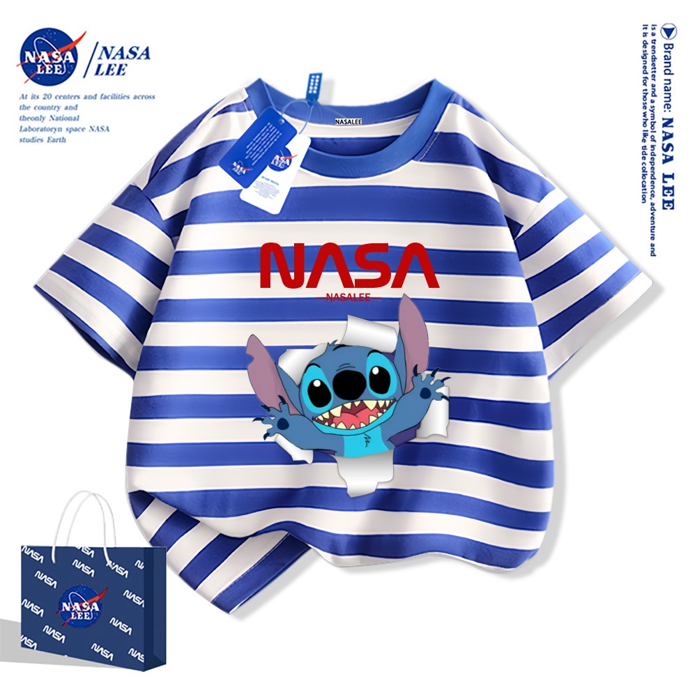 NASA เสื้อยืดเด็ก ลายการ์ตูนสติทช์ คุณภาพดีเสื้อยืดเด็กแขนสั้น เสื้อเด็กผู้ชาย ผ้าฝ้ายแท้ 100% สไตล์เกาหลี