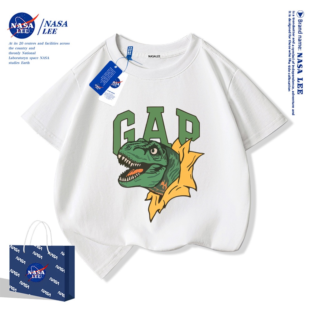 NASA เสื้อยืดเด็ก ลายการ์ตูนไดโนเสาร์ ผ้าฝ้าย 100% นุ่ม ใส่สบาย แฟชั่นเกาหลี คุณภาพดี