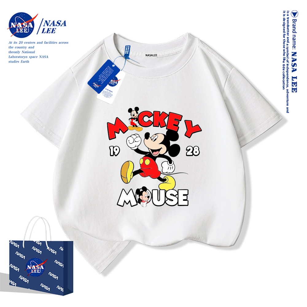 NASAเสื้อยืดแขนสั้นเด็ก Mickey Mouse ลายการ์ตูน ผ้าฝ้ายแท้ 100% สบายและนุ่ม สไตล์เกาหลี คุณภาพดี