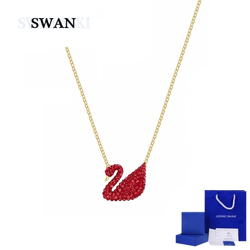 ✨สร้อยคอ ICONIC SWAN Classic Red SWAN แฟชั่นสร้อยคอหรูหราจี้คริสตัล Caron สุภาพสตรีรักของขวัญ