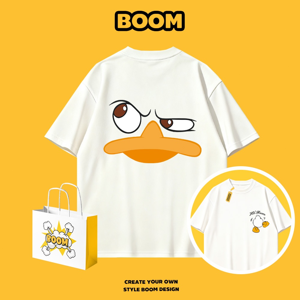 BOOM เสื้อยืดผู้ชาย cotton 100% แขนสั้น ลายการ์ตูนโดนัลด์ ดั๊ก Oversize ระบายอากาศดี สไตล์เกาหลี เหมาะสำหรับเยาวชน