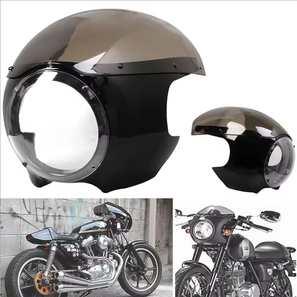 รถจักรยานยนต์ 5 3/4" Cafe Racer ไฟหน้า Fairing กระจก Fit สําหรับ Harley Sportster 883 1200 XL Dyna 3