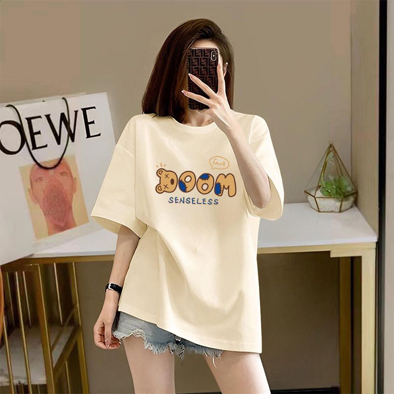 เสื้อยืดผู้หญิงแขนสั้น คอกลม ไซส์ใหญ่ Oversize ผ้าฝ้าย 100% สบายๆ ลายพิมพ์