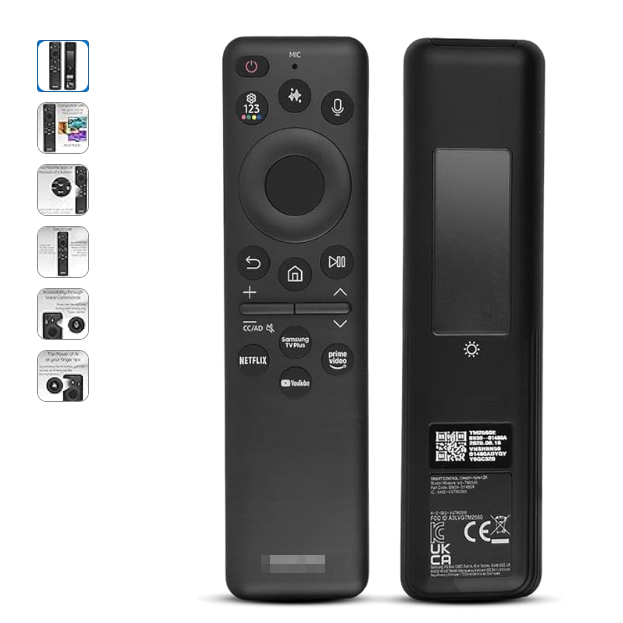 Ceybo BN59-01480A รีโมทคอนโทรลเสียงพลังงานแสงอาทิตย์พร้อมปุ่มลัด YouTube Netflix สําหรับสมาร์ททีวี Samsung เข้ากันได้กับ Neo QLED 8K, QLED (BN59-01480A)