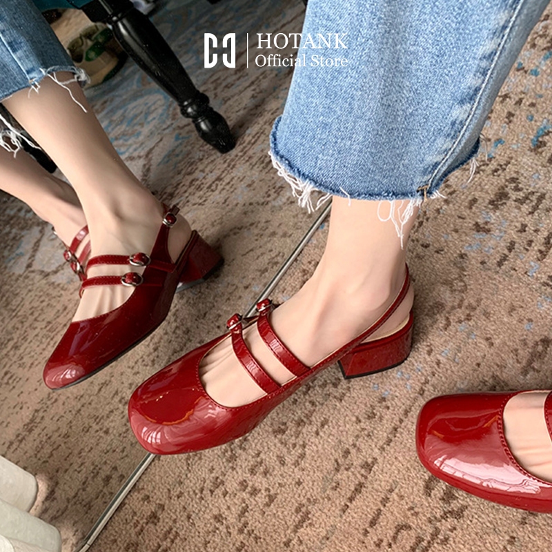 HOTANK จัดส่งจากประเทศไทย💕รองเท้าแมรี่เจน แฟชั่นย้อนยุค รองเท้าส้นหนา สีแดง size 35-40 - รูปที่ 3
