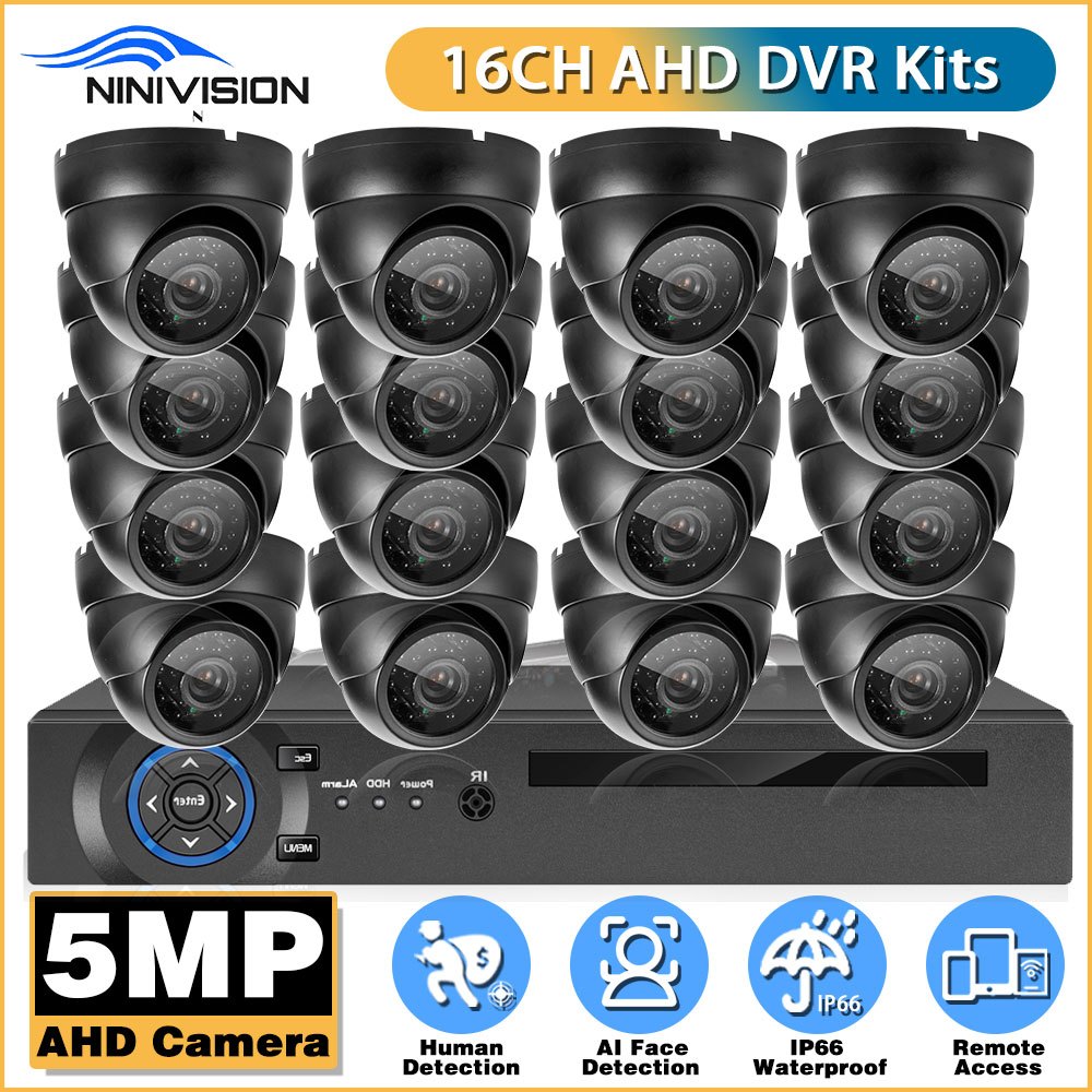 NINIVISION 5MP AHD กล้องวงจรปิดชุด 8CH 4K DVR H265 Plus สมาร์ท Face Detection IP66 กล้องกันน้ํา XMEY