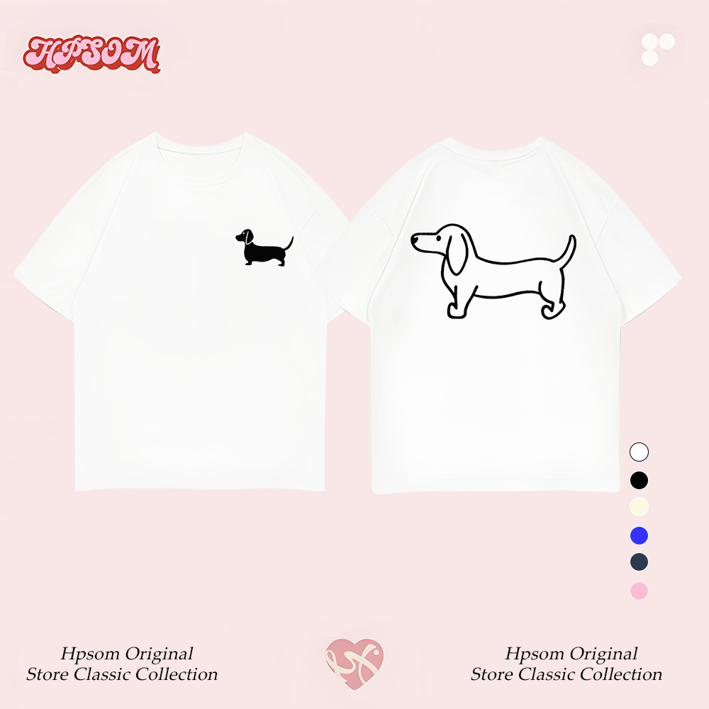 HPSOM 🐾 เสื้อยืดผู้หญิง แขนสั้น ทรงโอเวอร์ไซซ์ ลายน้องหมาดัชชุนสุดน่ารัก สวมใส่สบาย ระบายอากาศดี