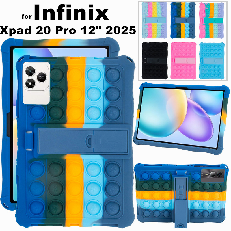 for Infinix Xpad 20 Pro 12 Inch 2025 Tablet Case Ajustable Stand Cover Tablet Soft Silicone Push Bub