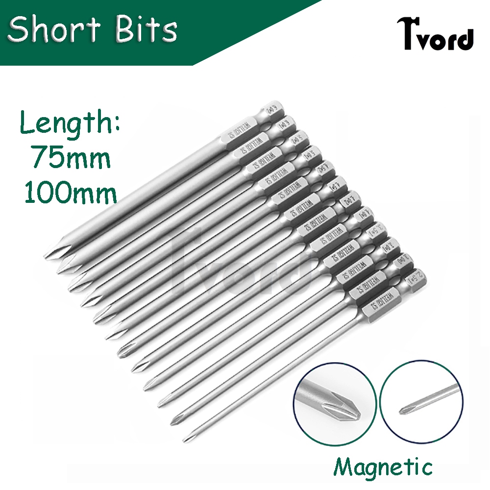 1pcs Phillips ไขควงบิต PH00 PH0 PH1 PH2 แม่เหล็ก 1/4 นิ้ว Hex Shank S2 เหล็ก 75/100 มม.ความยาว Driller บิตซ่อมเครื่องมือ