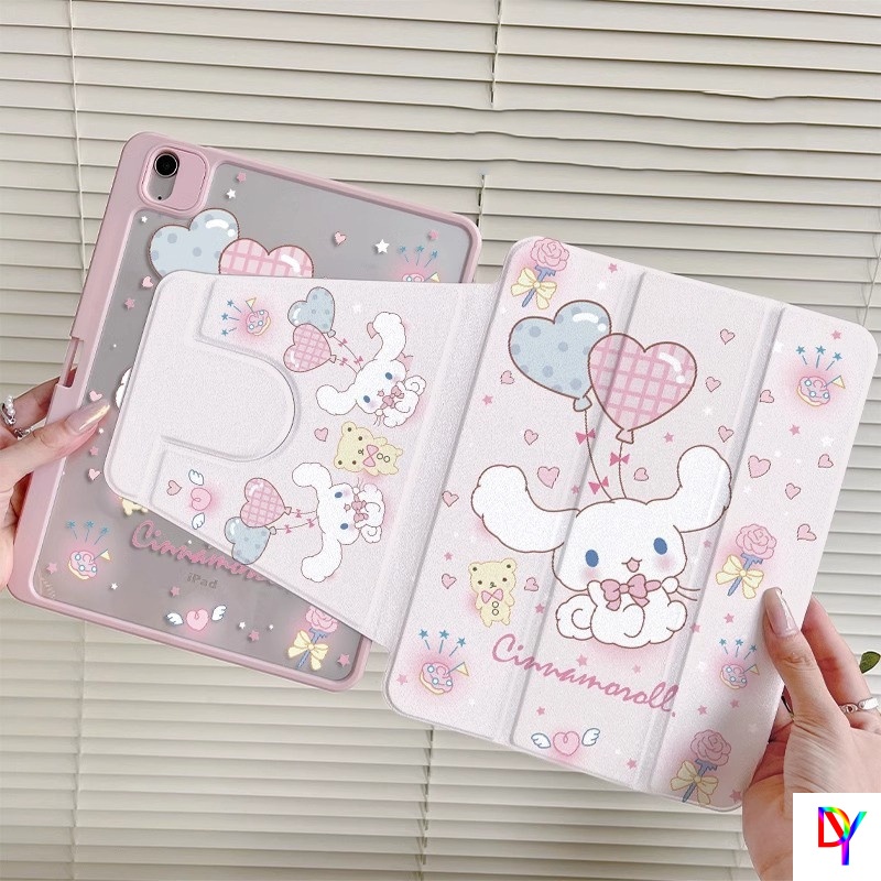 720 องศาหมุนสําหรับ iPad กรณีแท็บเล็ต iPad A16 gen11 2025 Air6/7 M3/Pro11 Air3/4/5 gen7/8/9 10.2 นิ้ว Mini6/7 gen10 น่ารักอบเชยสุนัขอะคริลิคฝาครอบป้องกันพร้อมช่องเสียบปากกา