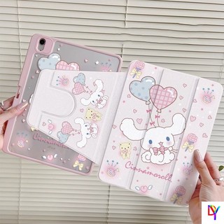 720 องศาหมุนสําหรับ iPad กรณีแท็บเล็ต iPad A16 gen11 2025 Air6/7 M3/Pro11 Air3/4/5 gen7/8/9 10.2 นิ้ว Mini6/7 gen10 น่ารักอบเชยสุนัขอะคริลิคฝาครอบป้องกันพร้อมช่องเสียบปากกา