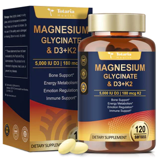 Totaria Magnesium Glycinate อาหารเสริมวิตามิน D3 5000 IU & K2 MK-7, วิตามินซี, วิตามินบีคอมเพล็กซ์, สังกะสี - สุขภาพกระดูก, รองรับภูมิคุ้มกัน, ประสาท & อารมณ์
