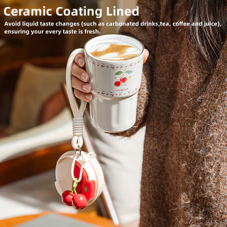 Diller Cat Tumbler Thermos Mug เคลือบเซรามิคเรียงรายถ้วยกาแฟฉนวนสูญญากาศสแตนเลส 340ml D9396