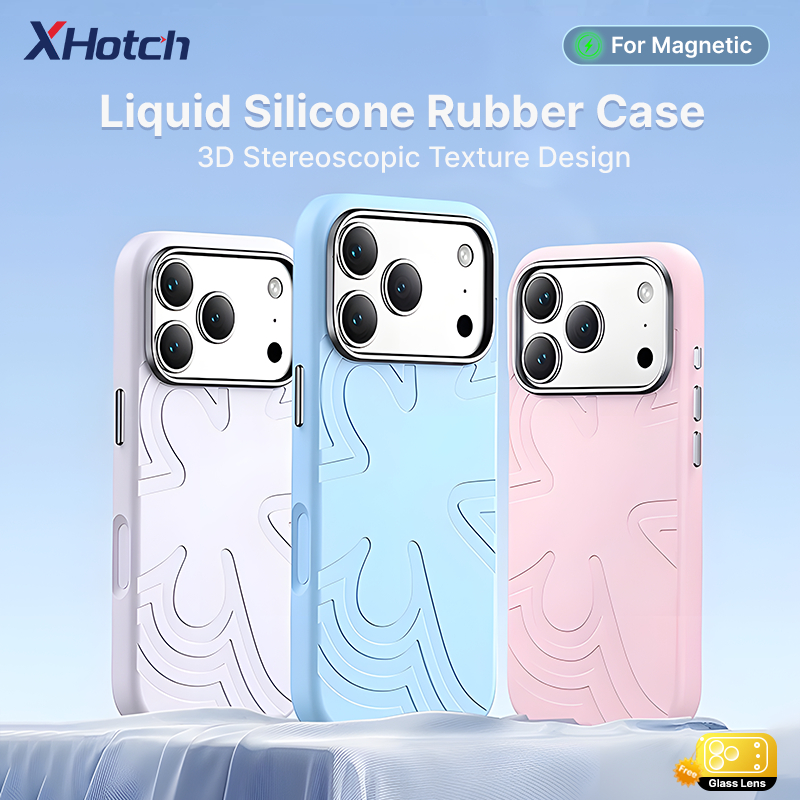 XHotch นูนแม่เหล็กเคสโทรศัพท์สําหรับ iPhone 17 16 15 14 13 Pro Max ซิลิโคนเหลว Anti Fouling และ Anti Slip N52 Strong แม่เหล็กดูดและด้านใน Flocking ป้องกันปลอก