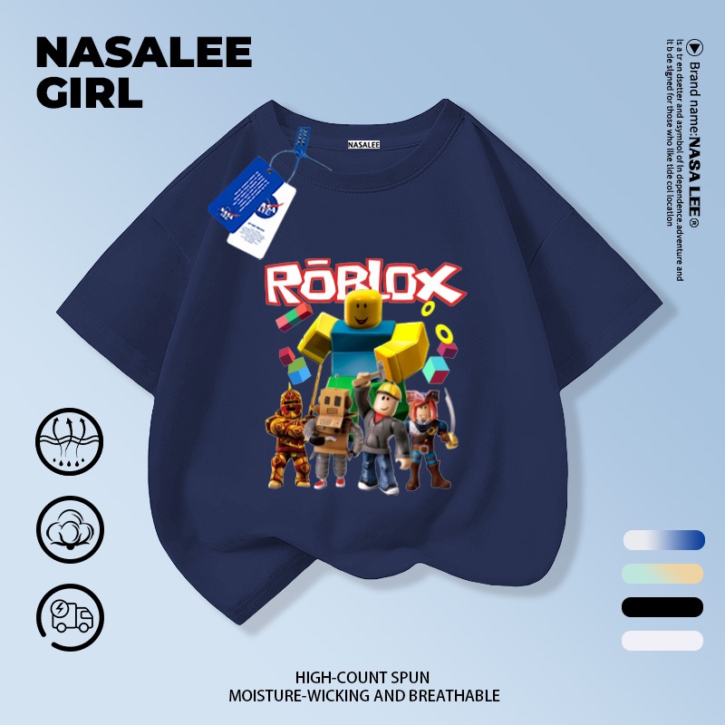 【จัดส่งทันที】เสื้อยืดเด็ก NASA สีน้ำเงินเข้ม ผ้าฝ้ายระบายอากาศดี ลายตัวต่อการ์ตูน สำหรับเด็กอายุ 3-16 ปี