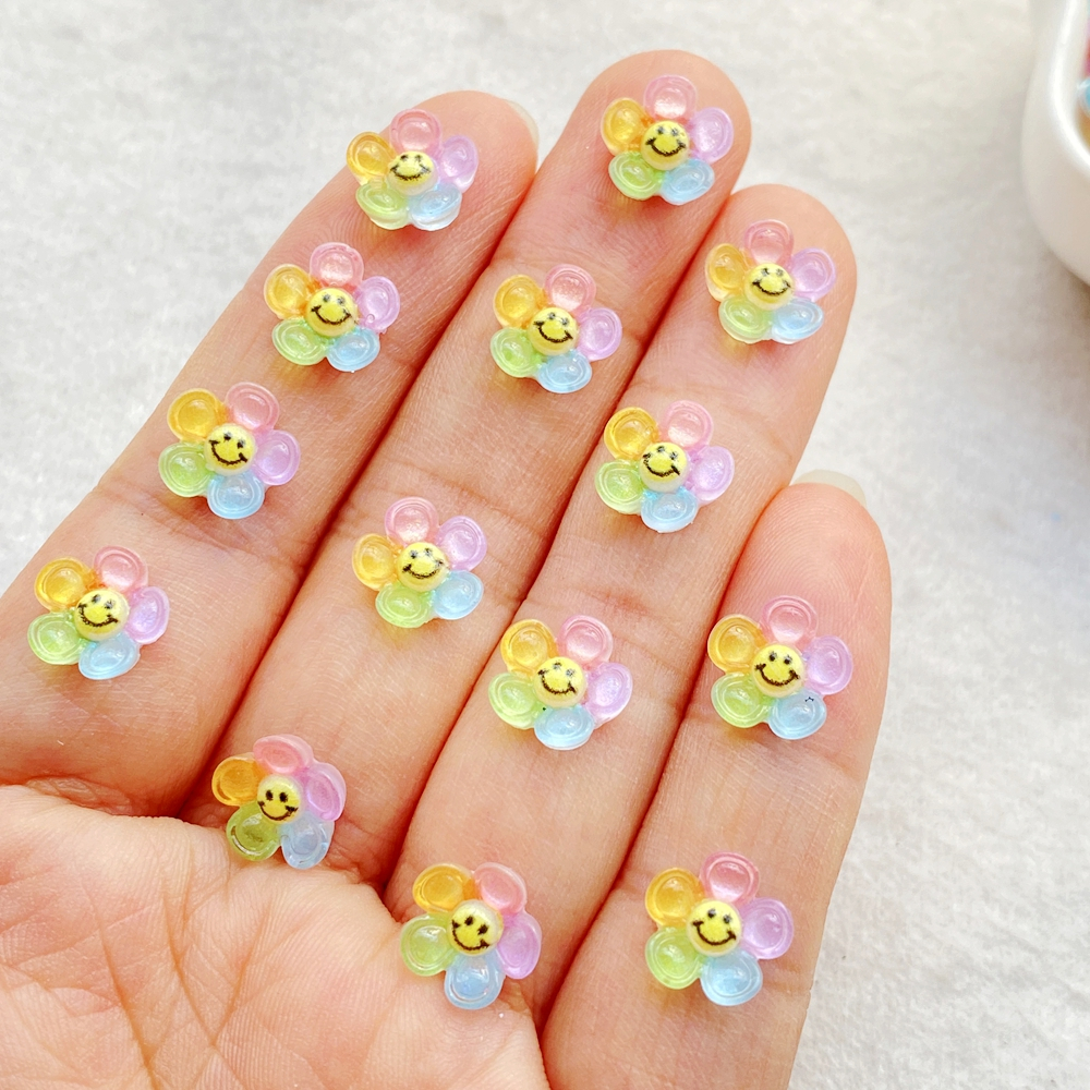 50 ชิ้นน่ารัก mini สีสันประกายดอกทานตะวันเล็บแบนกลับ Rhinestone DIY เล็บ Appliques อุปกรณ์เสริมหัตถกรรม
