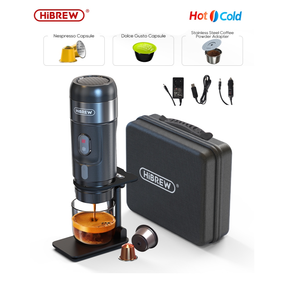 HiBREW H4A เครื่องชงกาแฟแบบพกพา 3 in 1 แคปซูลเครื่องชงกาแฟผงกาแฟสําหรับการเดินทางเพื่อถนน/กลางแจ้ง