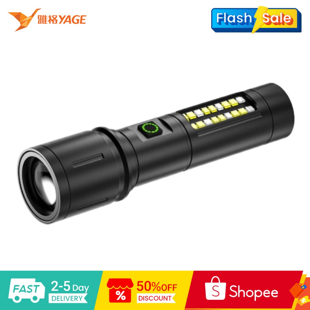 YAGE ไฟฉาย LED ชาร์จได้ผ่าน Type-C กันน้ำ ใช้กลางแจ้ง และในกรณีฉุกเฉิน