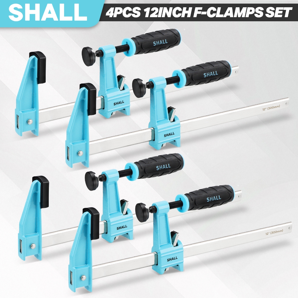 SHALL 12 นิ้ว Steel Bar Clamps ชุด 4 แพ็ค Medium-Duty Quick-Release F Clamps 600 Lbs โหลดจํากัดสําหรับงานไม้โลหะทํางาน DIY และหัตถกรรม