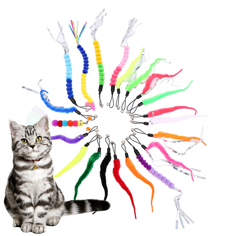 Cat Teaser Wand Caterpillar หัวเปลี่ยนคอลเลกชัน DIY Self-Entertainment ของเล่นแมว
