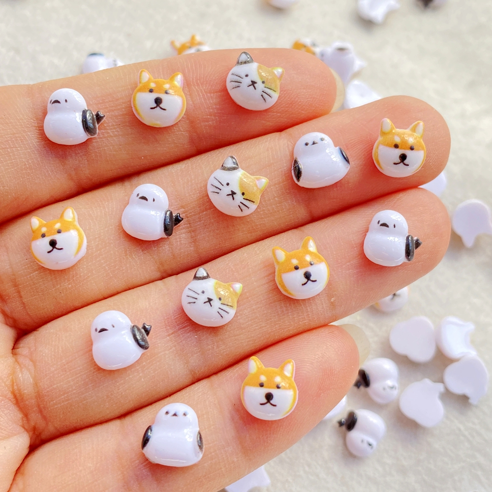 50 ชิ้นน่ารักการ์ตูนมินิลูกสุนัข,ลูกแมว,นกน้อยเล็บแบนกลับRhinestone DIYเล็บAppliquesอุปกรณ์เสริมหัตถกรรม